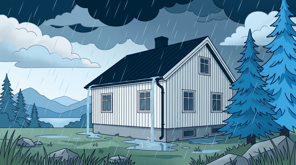 House in Regn with damp damage and flooding.